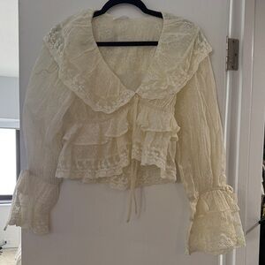 Vestique Cream Lace Ruffle Blouse